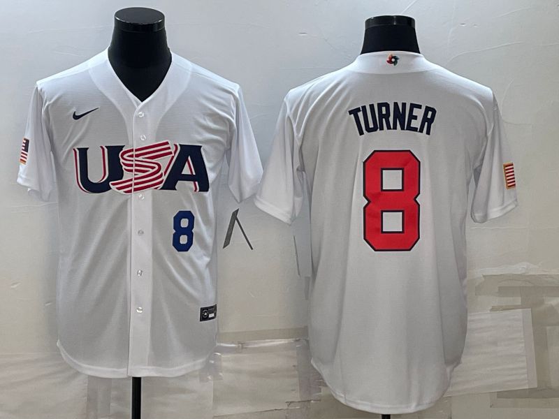 Men 2023 World Cub USA 8 Turner White Nike MLB Jersey